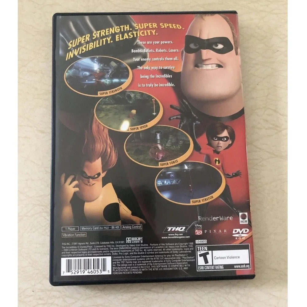 The Incredibles Disney Pixar Sony PlayStation 2 PS2 Game THQ 2004 NTSC No Manual